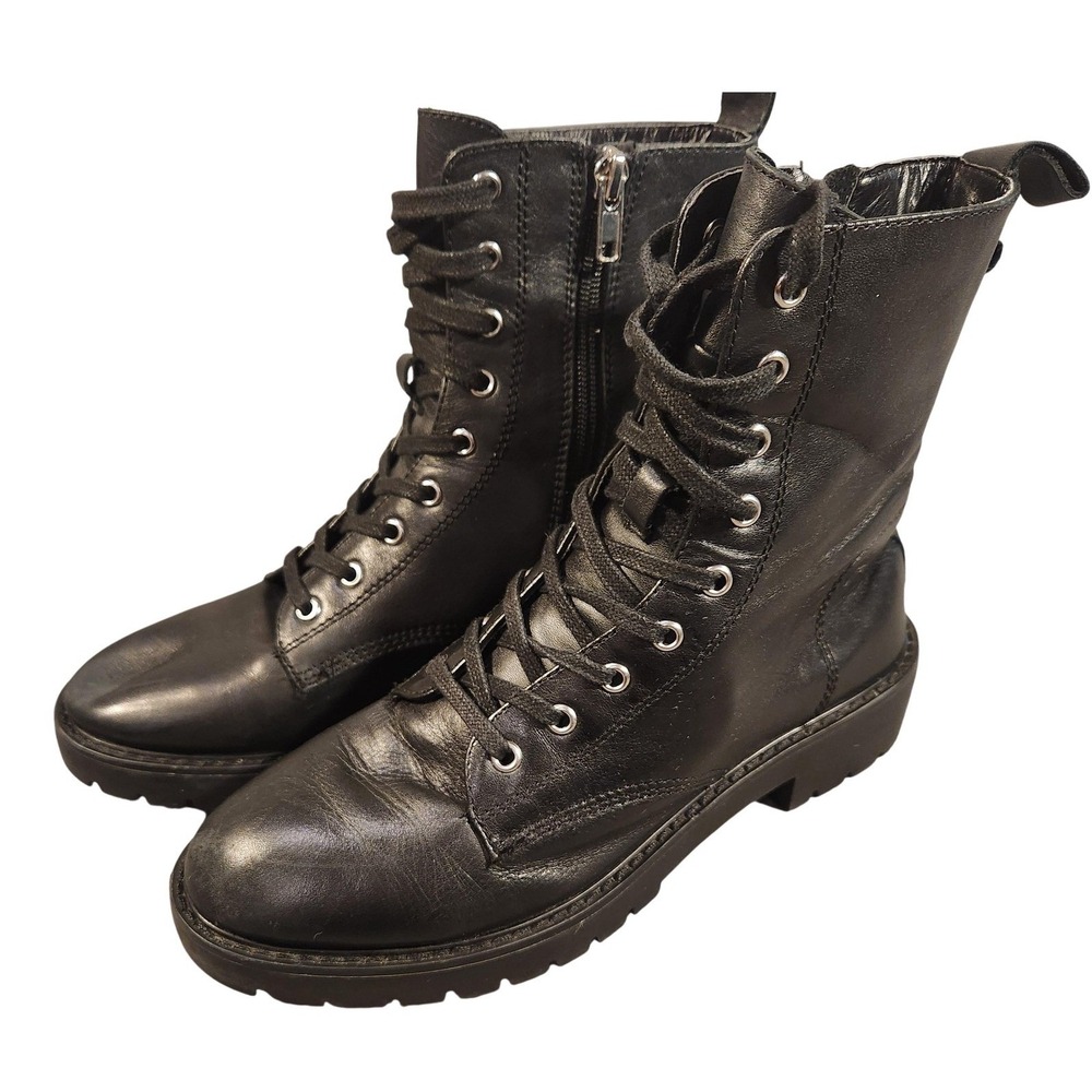 Steve Madden Boots Womens Size 8 Black Grid Combat Lace‎ Up Zip Lug Sole Y2K